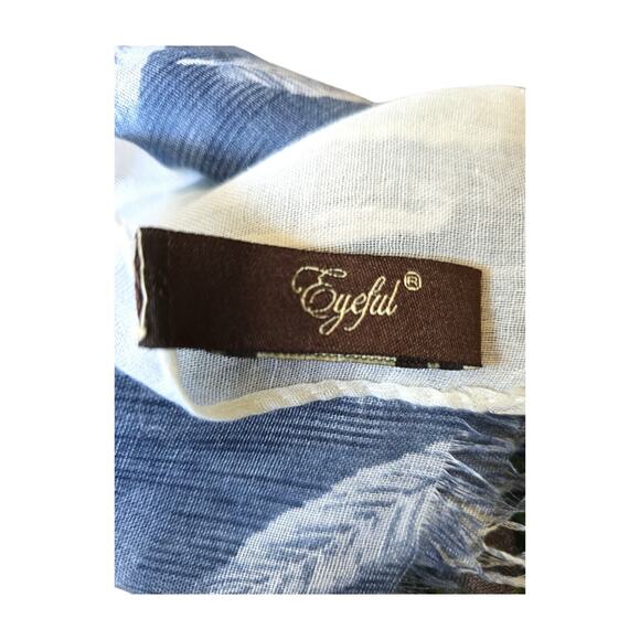 Vintage Eyeful Shawl Scarf Feather Motif Gray Blue White Pattern 70" X 34" - Picture 6 of 11